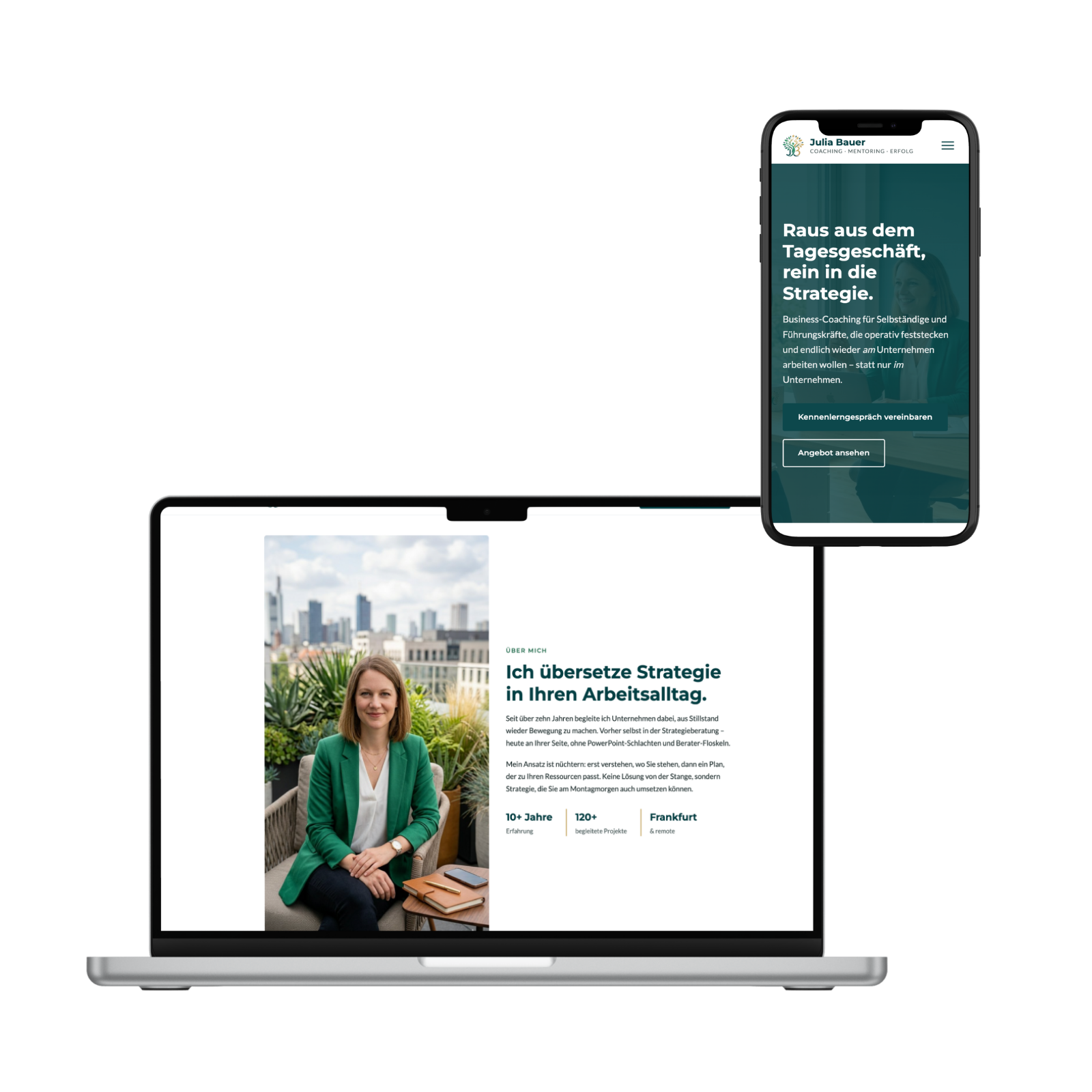 Concept example of a coaching website – desktop and mobile view
